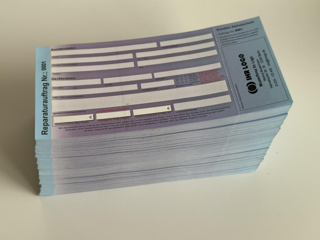 Reparaturblöcke mit individuellem Aufdruck